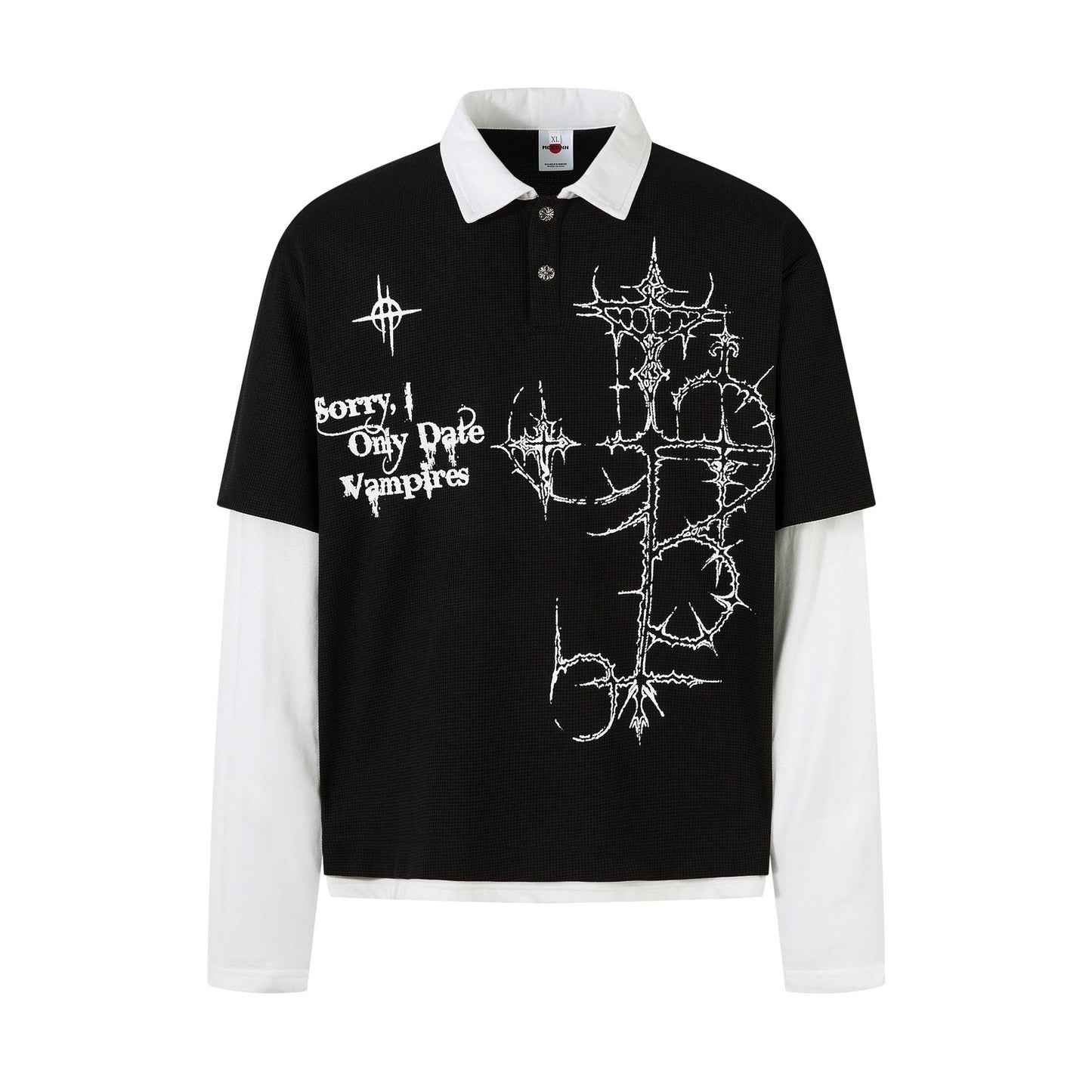 Fake Two Waffle Collar Long Sleeve T-Shirts for Men