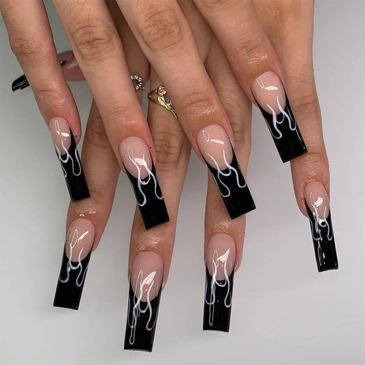 Harajuku Black French Flame False Nails