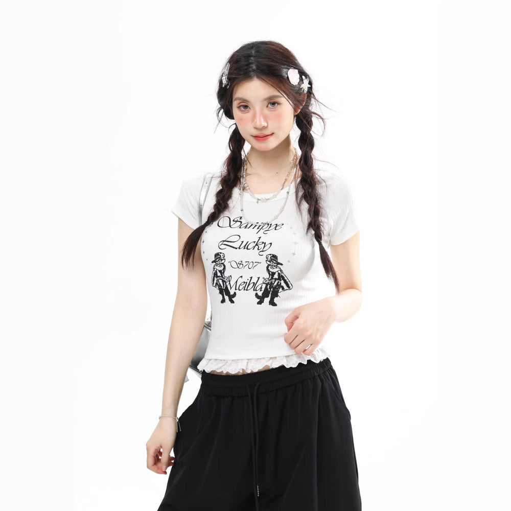 Lace Short Sleeved T-Shirt for Women