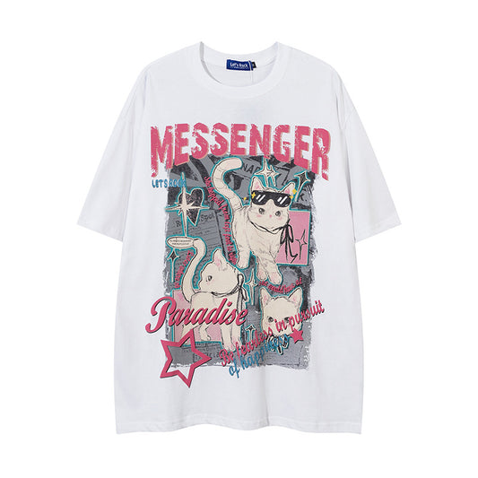 Retro Cool Cat Tee - Harajuku Style Short Sleeve T-Shirt
