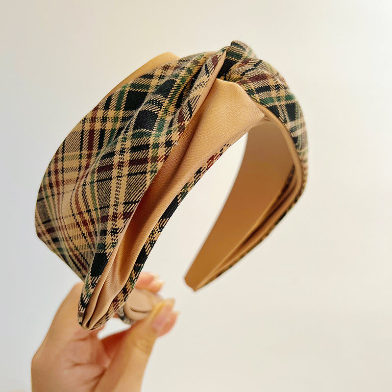 Plaid College Style Fabric Hair Bow Headband