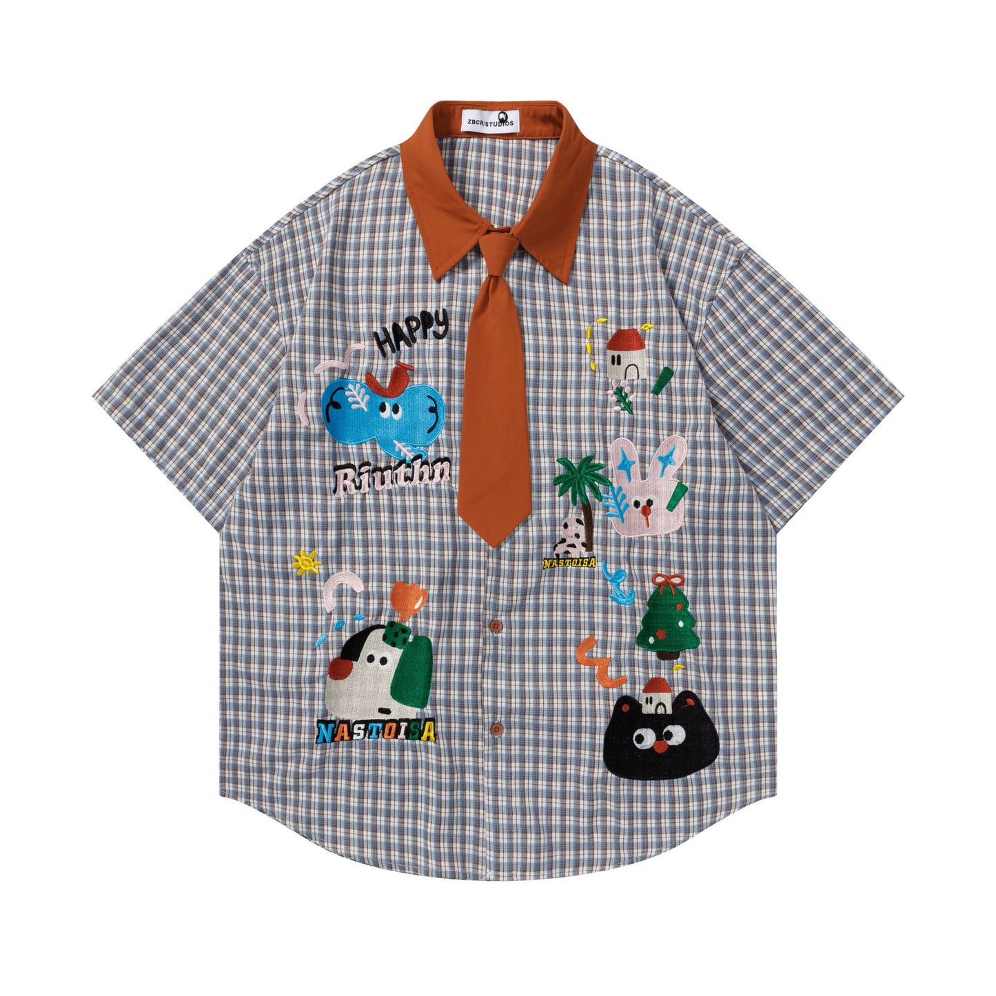 Harajuku Embroidered Checkered Short-Sleeved Shirt — Bold Harajuku Street Fashion Top