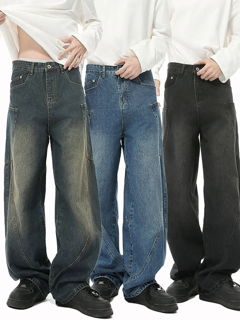 Harajuku Style Mid Rise Waist Jeans with Pockets