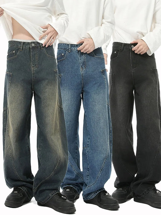 Harajuku Style Mid Rise Waist Jeans with Pockets