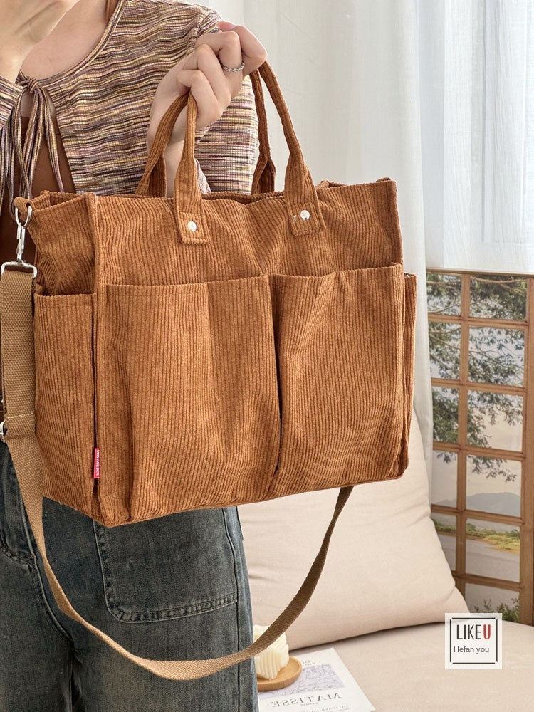Thick Corduroy Multi-Pocket Commuter Tote