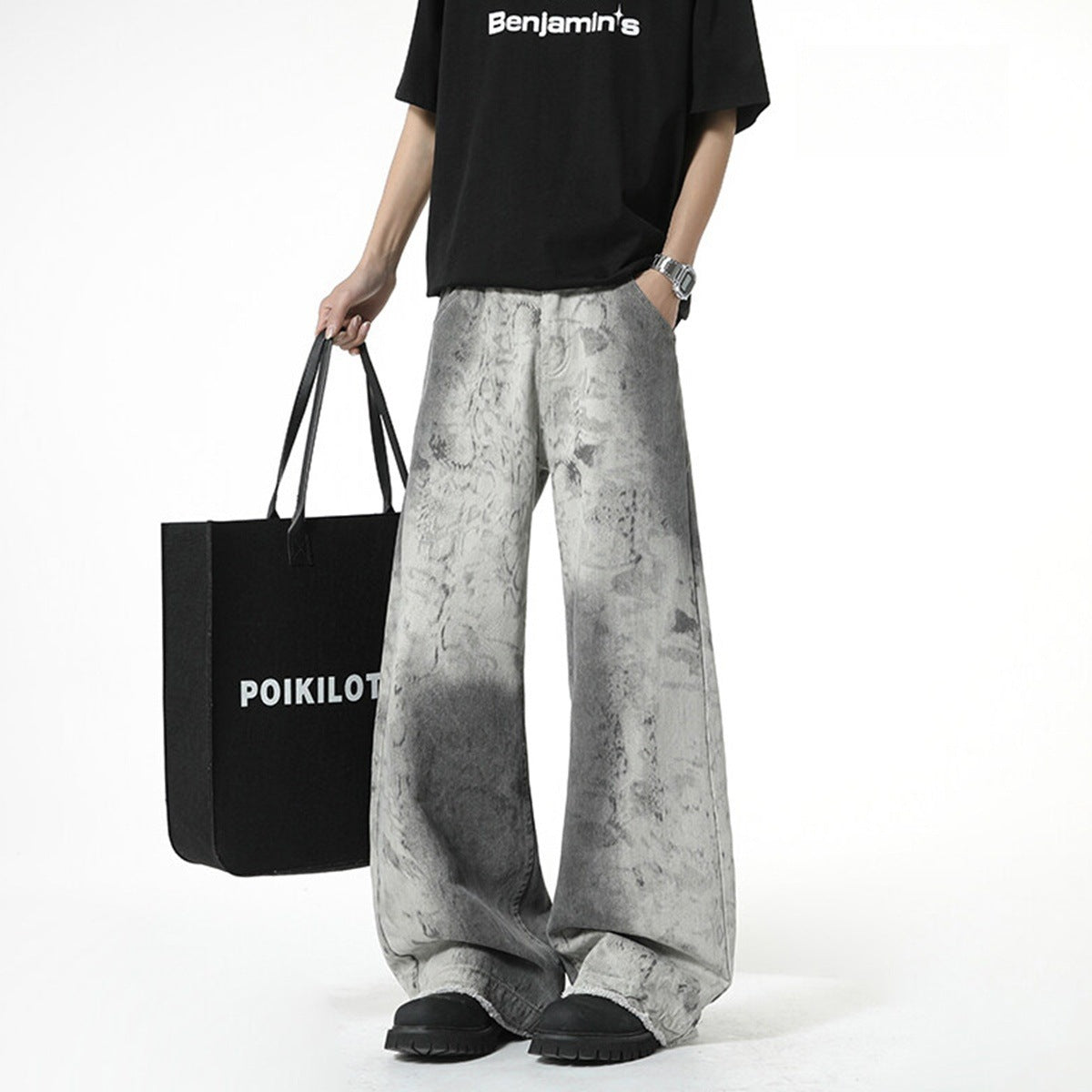 Tie Dye Casual Denim Wide Leg Pants
