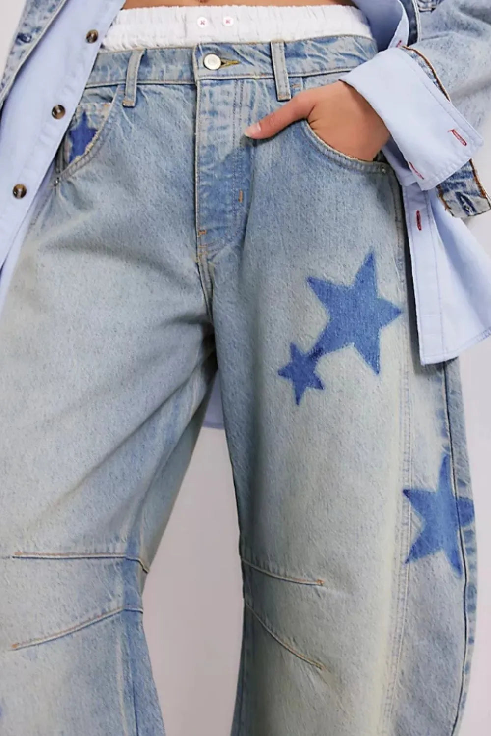 Harajuku Contrast Star Wide Leg Jeans