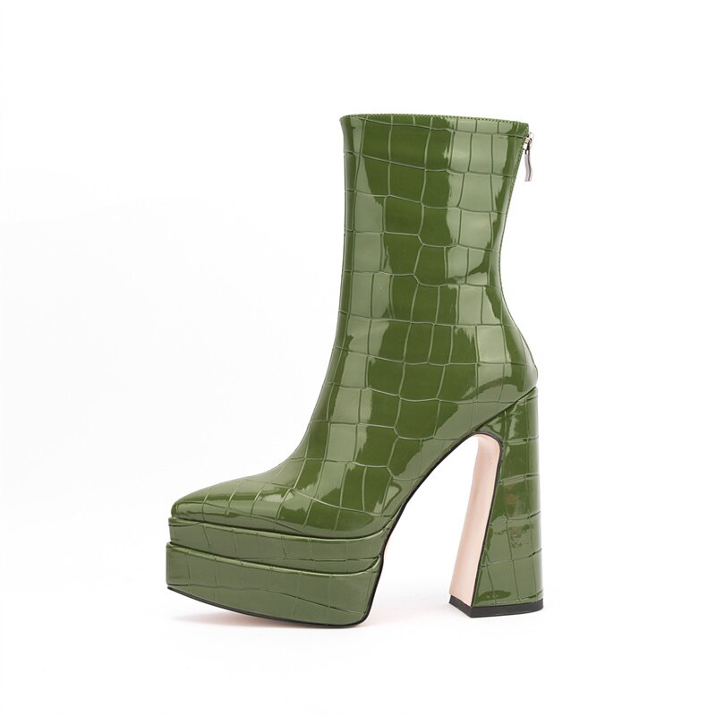 Women's Stone Pattern Thick High-Heeled Ankle Boots with Thick Soles