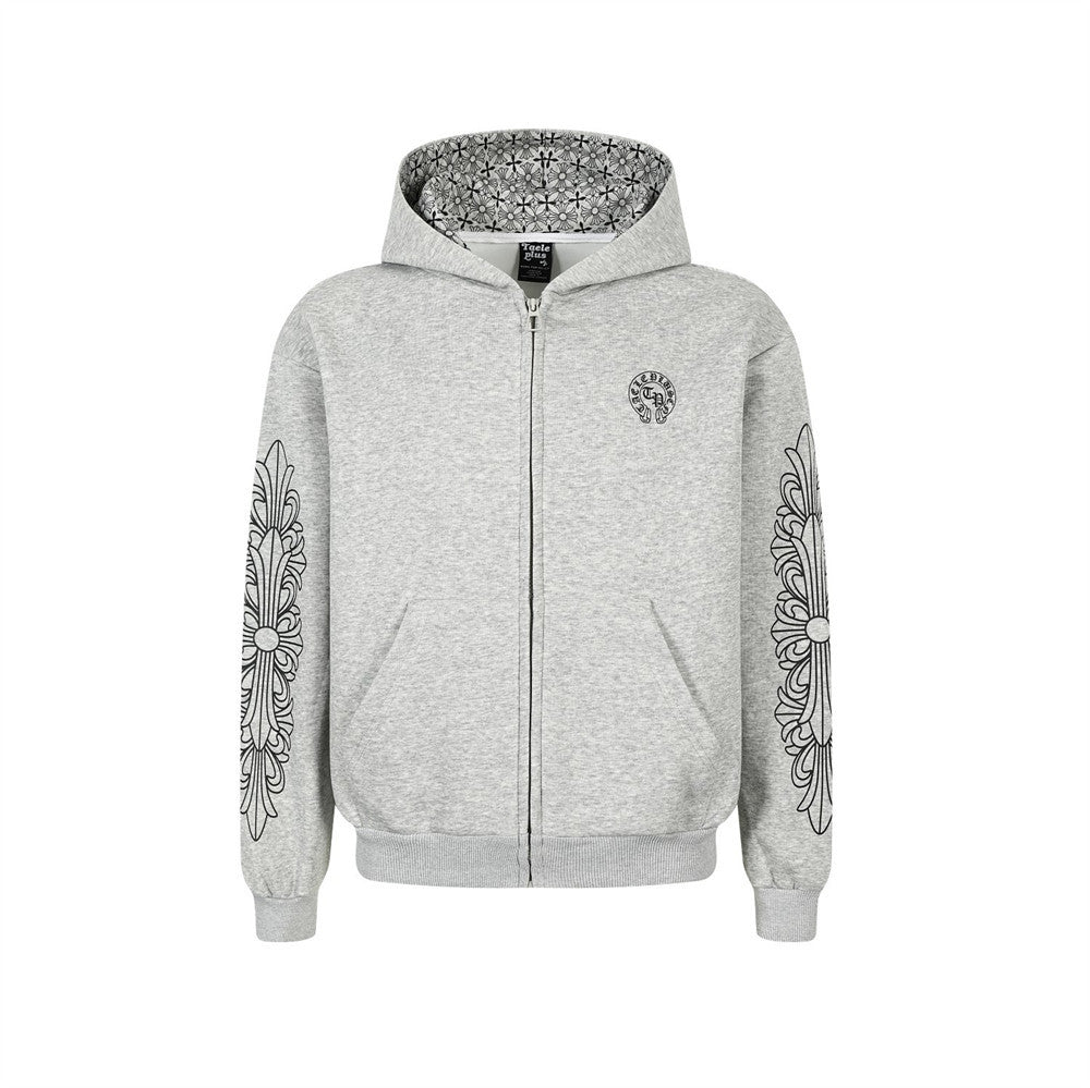 Sanskrit Gothic Letter Printed Hooded Jacket