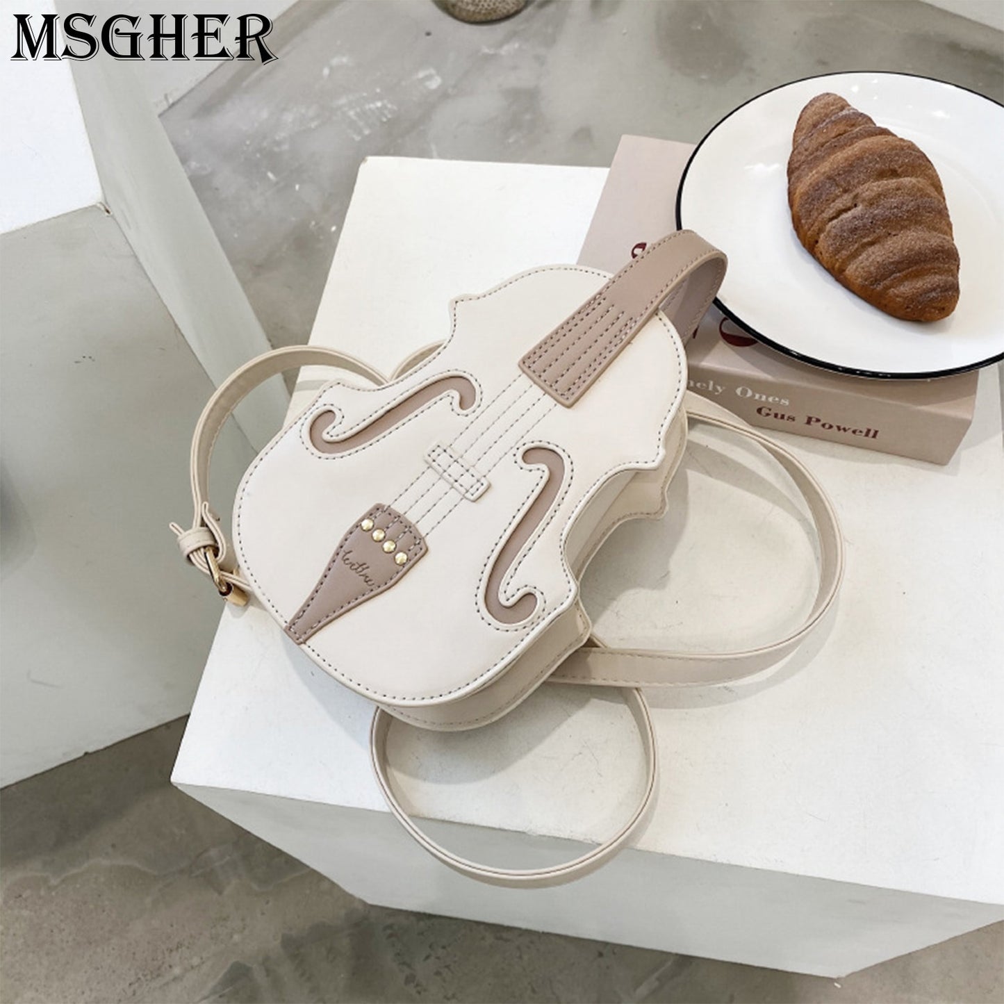 Playful Brown Violin Shape PU Leather Shoulder Bag