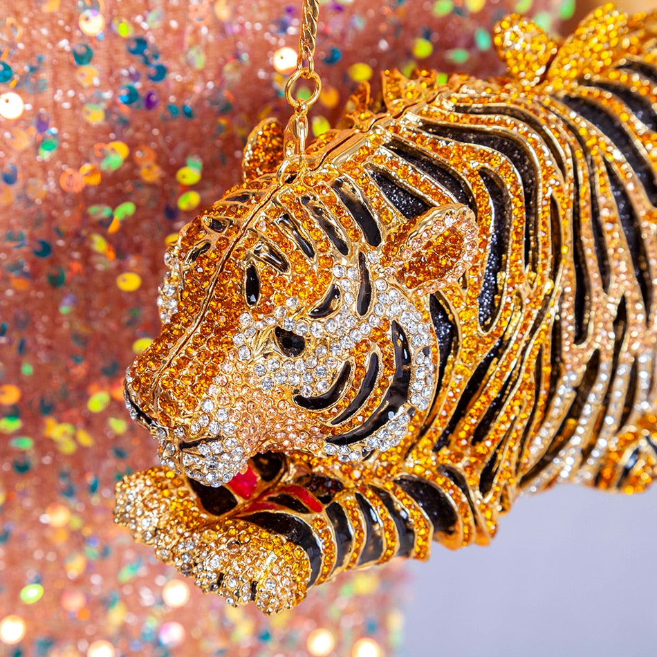 Tiger Crystal Clutch Bag - Luxury Rhinestone Evening Purse