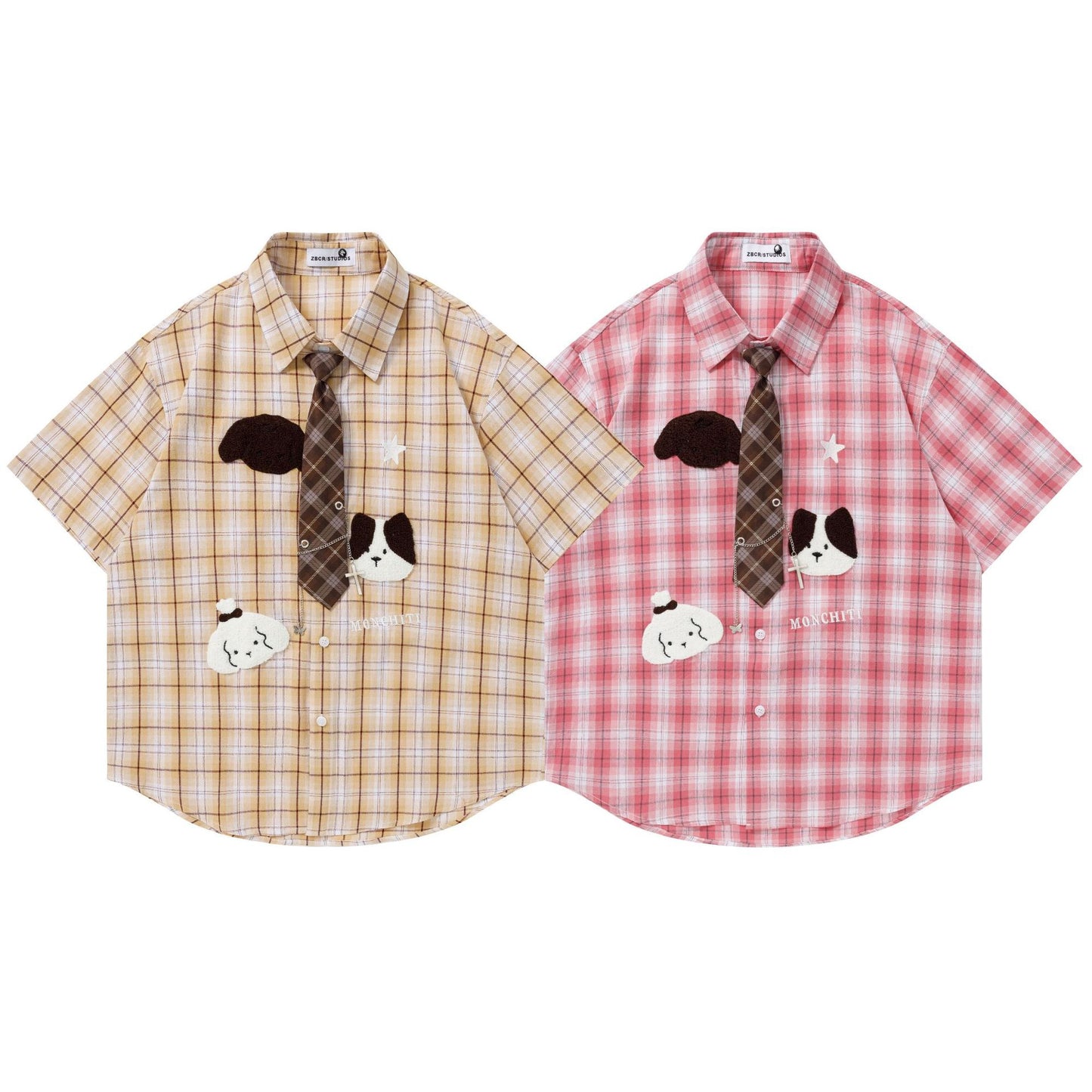 Towel Embroidered Short Sleeve Pullover — Harajuku Style Loose Fit Cotton Blend Tee (Pink, Yellow)