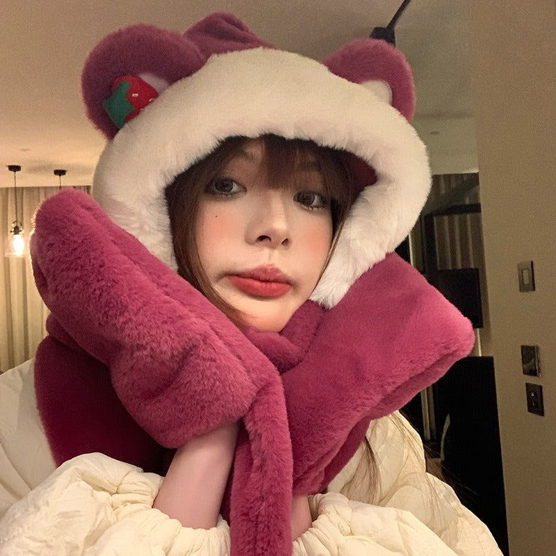 Harajuku Style Winter Bear Hat Scarf Gloves Set