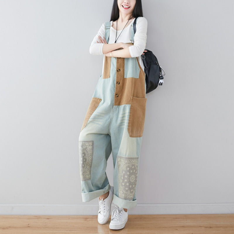 Ethnic Style Wide Leg Overalls