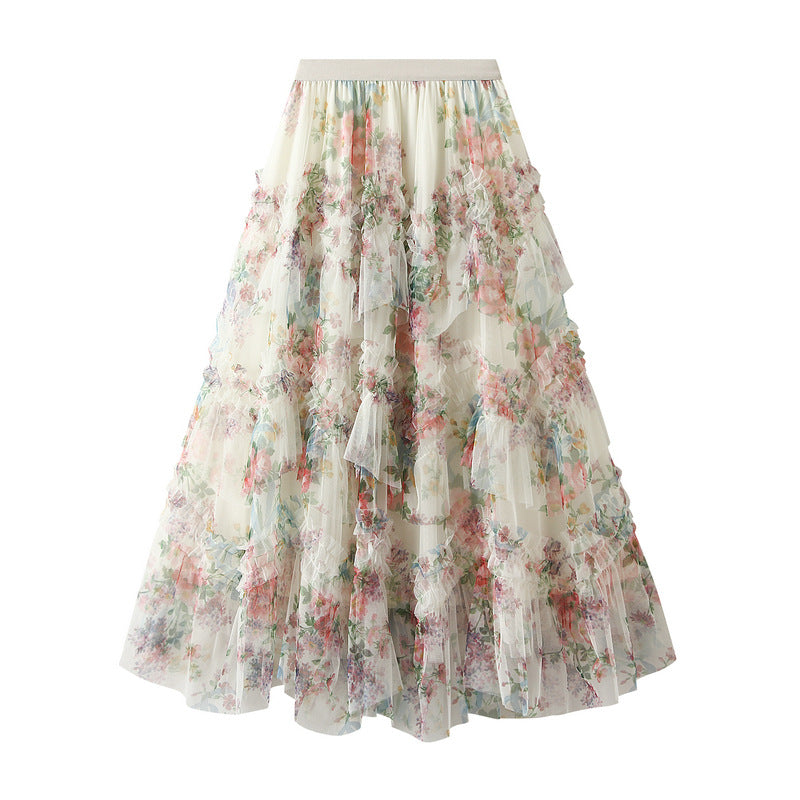 Colorful Flower Mesh Skirt - Harajuku Style
