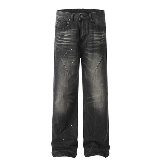 Vintage Distressed Wide Leg Denim Trousers for Men