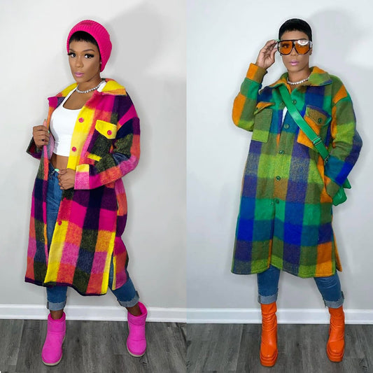 Harajuku Style Plaid Long Sleeve Shirt Jacket