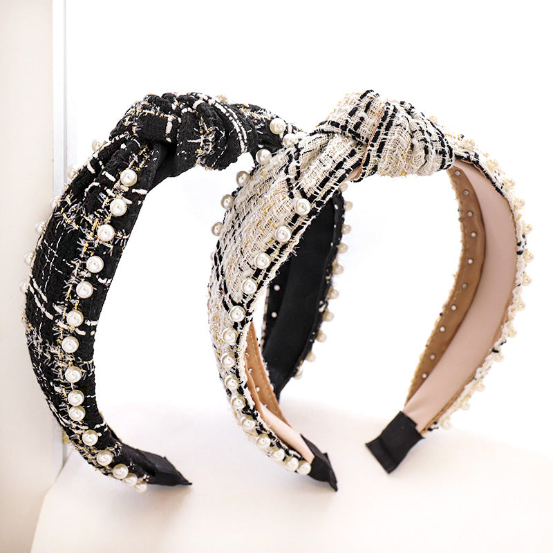 Nail Pearl Ethnic Plaid Hair Band