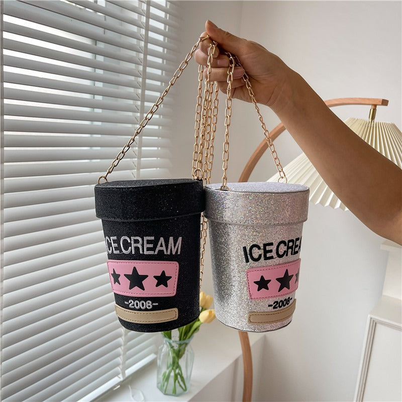 Playful Ice Cream Carton Sequin Crossbody Bag