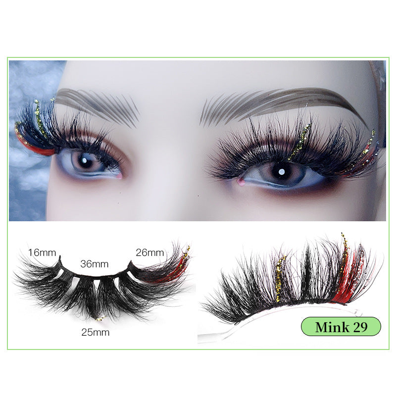 Bright Pink Mink Hair 25mm Faux Eyelashes with Sequins