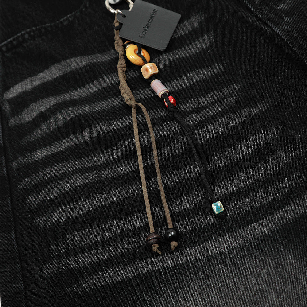 Trendy Embroidered Loose-Fit Curved Knife Jeans for Men