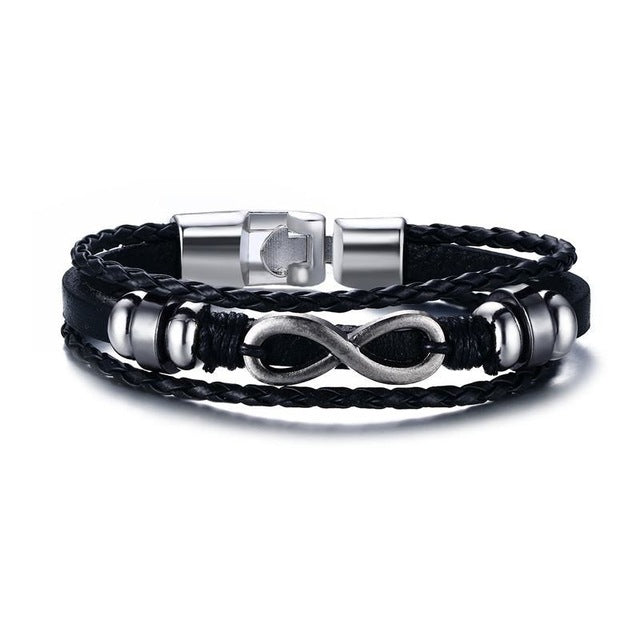 Harajuku Style Black Leather Infinity Men Bracelet