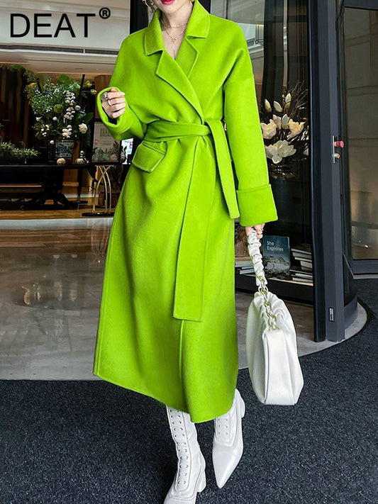 Harajuku Style Women's Grass Green Wool Coat