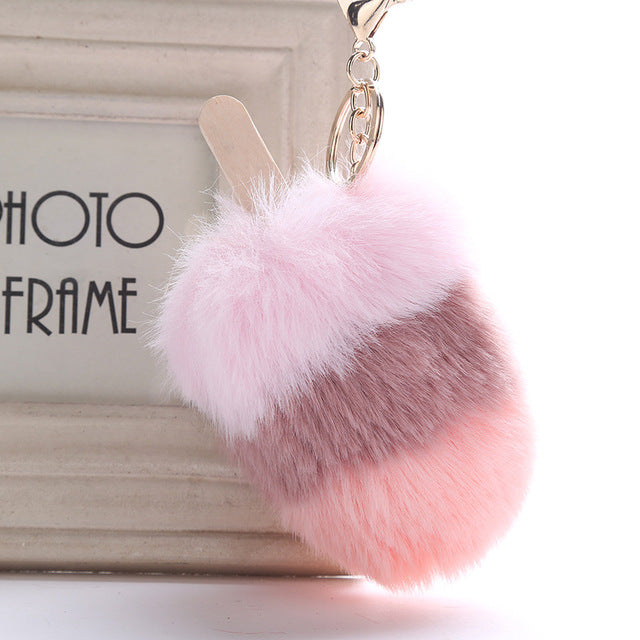 Fluffy Faux Fur PomPom Ice Cream Keychain