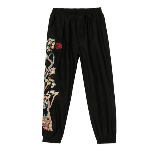 Harajuku Style Chinese Embroidered Loose Casual Trousers