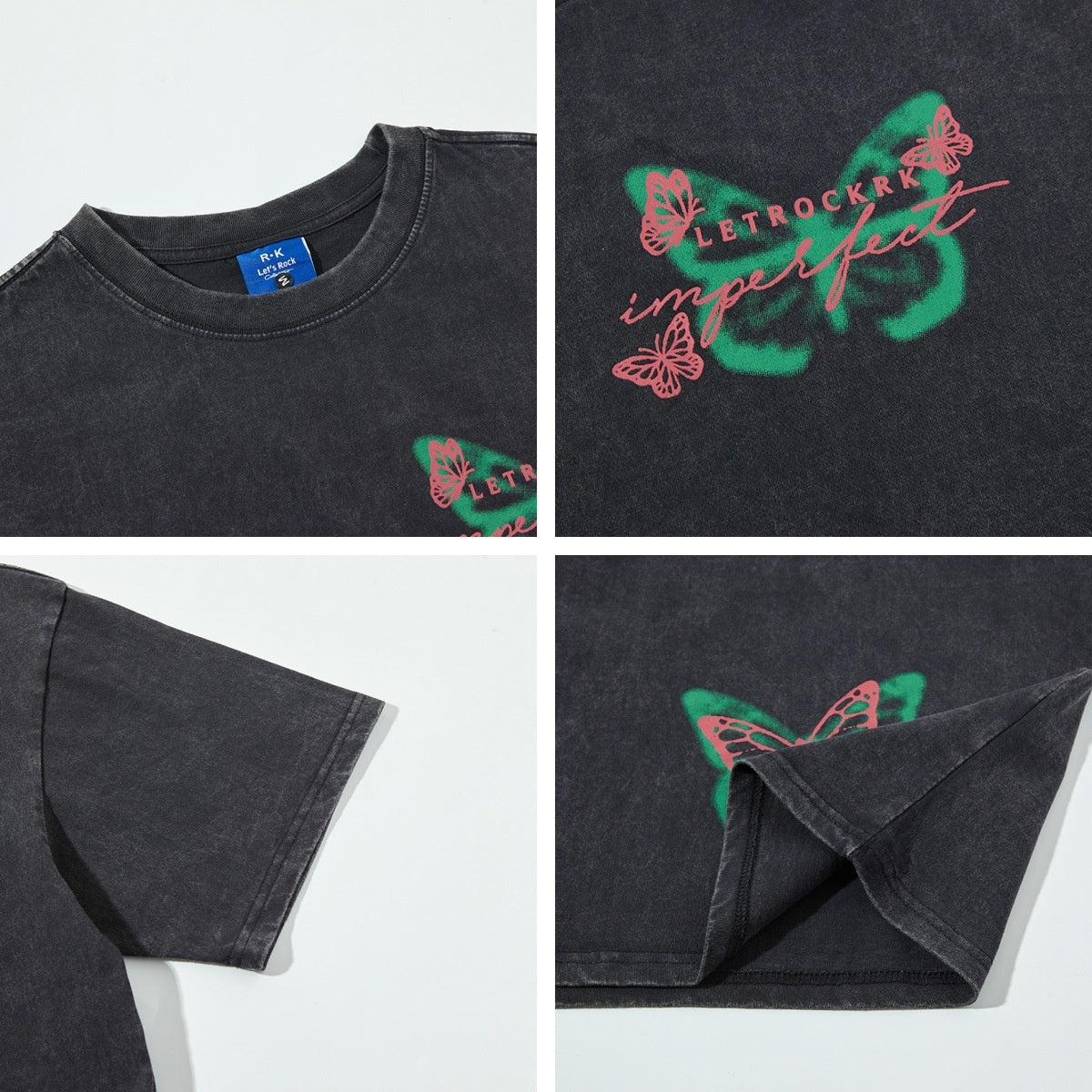 Harajuku Style Fluorescent Butterfly Crew Neck T-Shirt