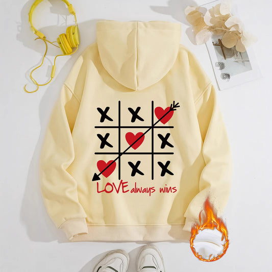 Thick Fleece Hoodie with Love Design