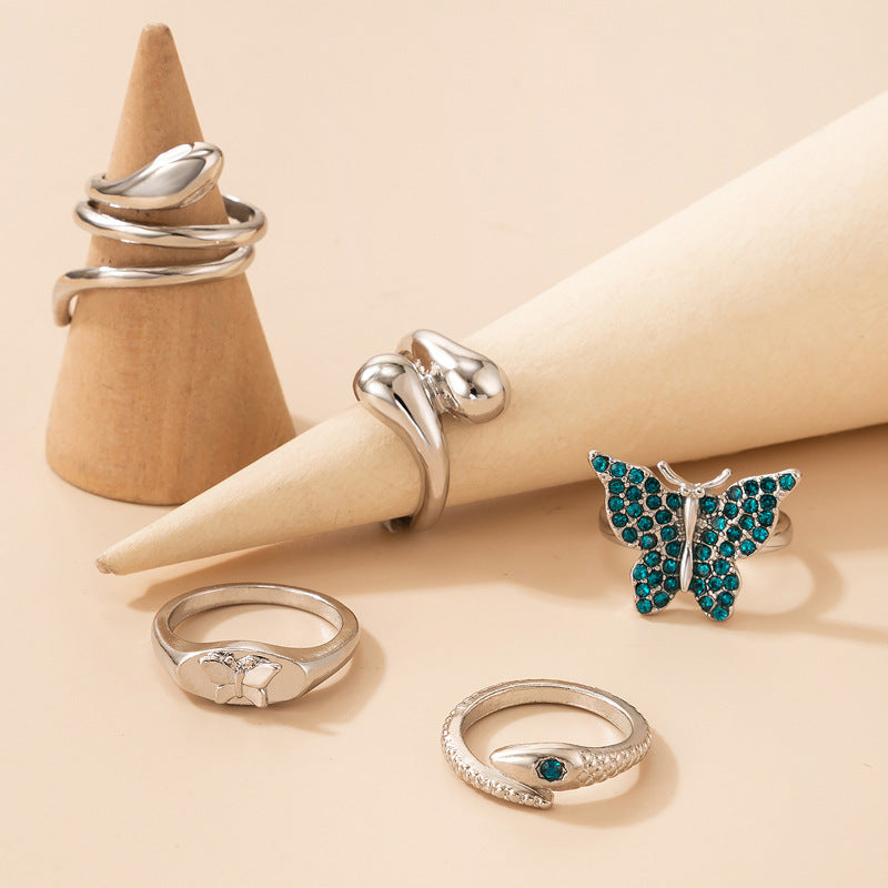 Blue Butterfly Diamond Ring Set - Irregular Snake Style