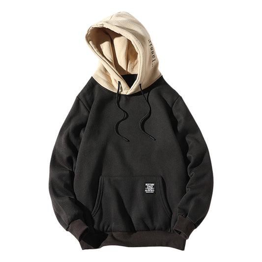 Color Block Fleece Hoodie with Letter Patch Detail