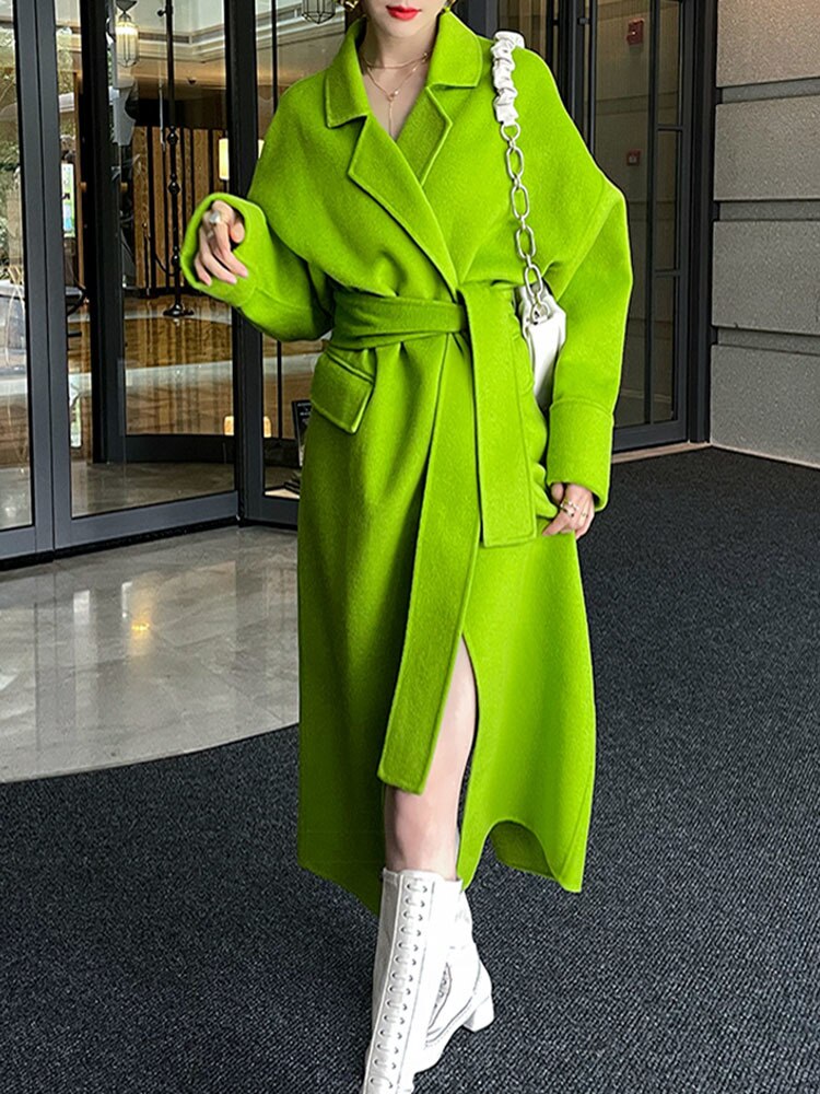 Harajuku Style Women's Grass Green Wool Coat