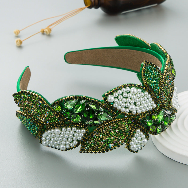 Headband Fashion Ball Rhinestone Pearl Leaf Baroque