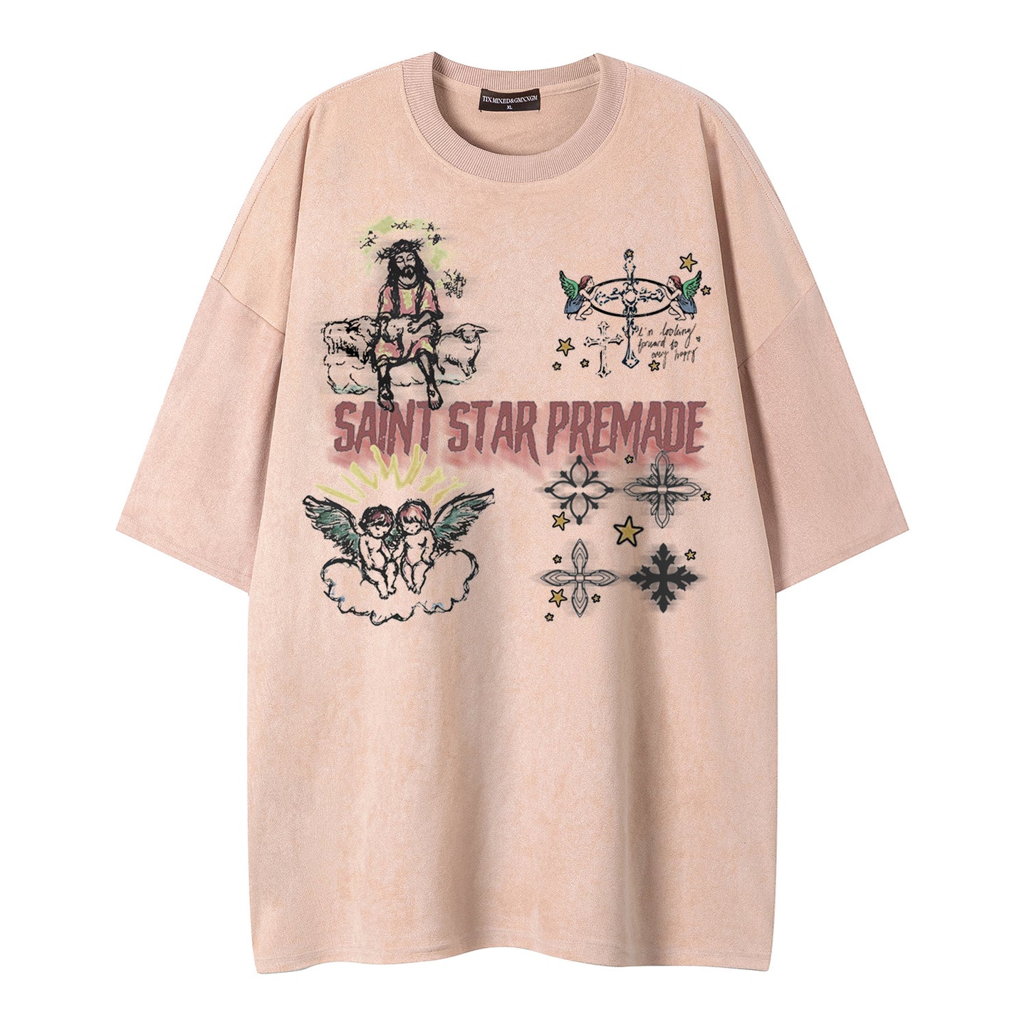 Angel Print Short Sleeved Shirt — Harajuku Street Style Cotton Blend