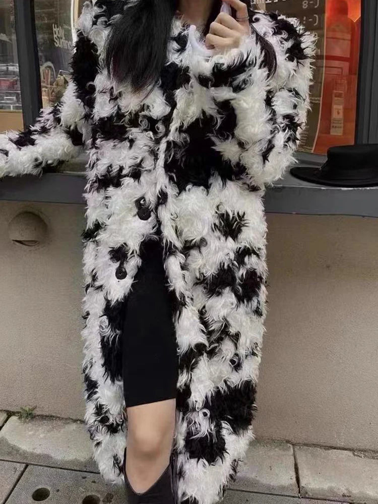 Harajuku Style Lambswool Fur Contrast Cardigan
