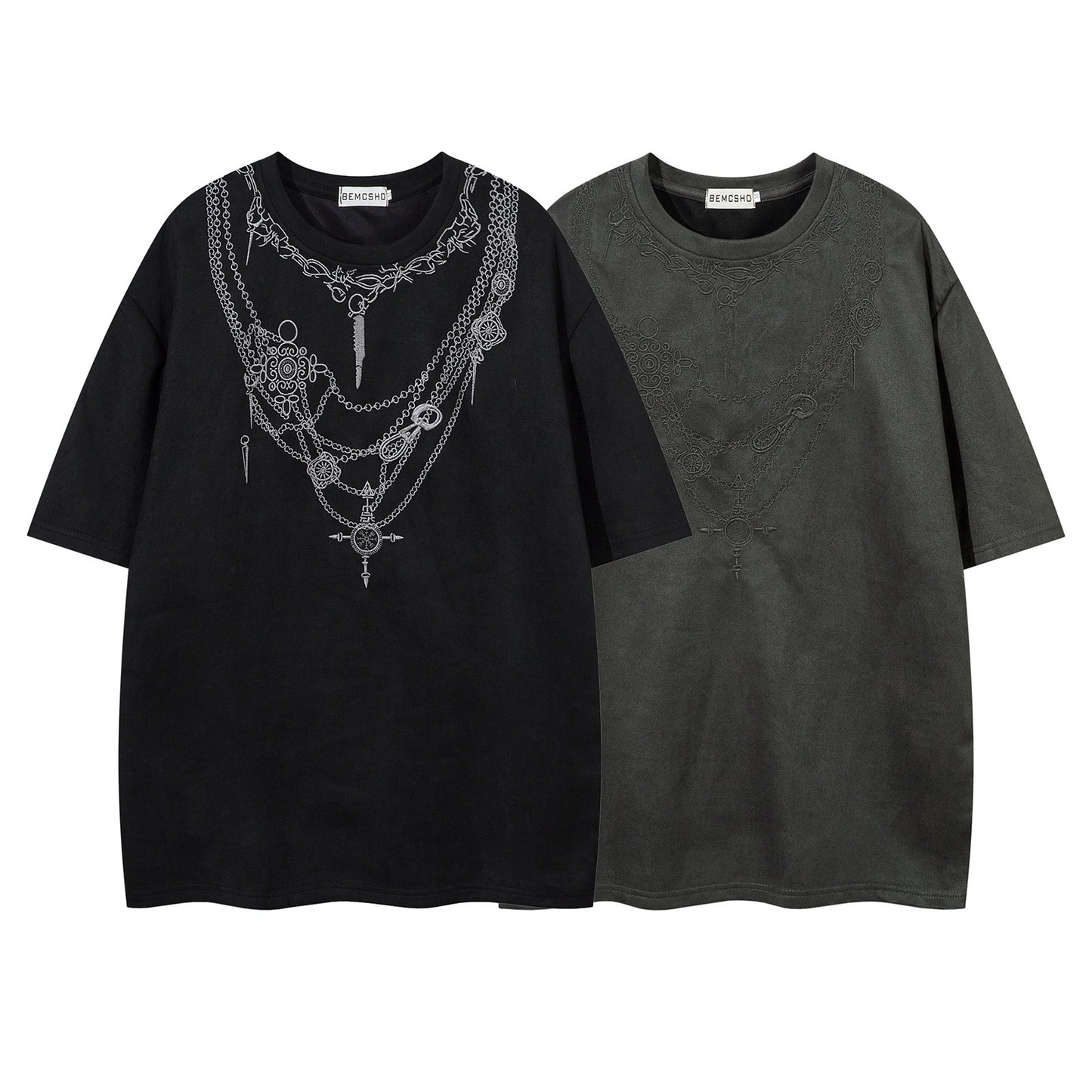 High Street Design Embroidered Deer Suede T-Shirt