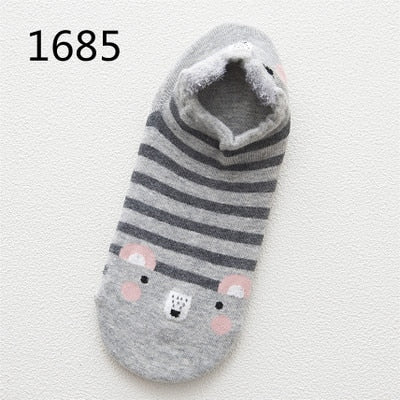 Kawaii Cat & Dog Cotton Socks for Women - Summer Boat Style