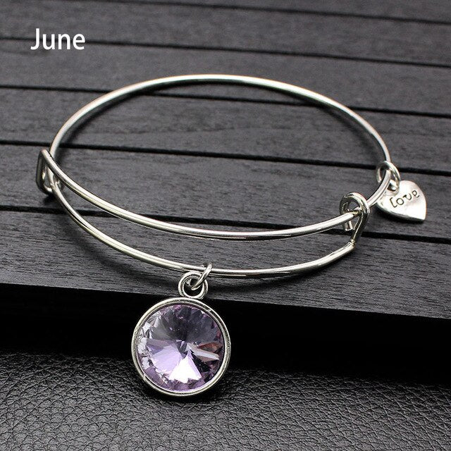 Adjustable Birthstone Bangle Bracelet for Women
