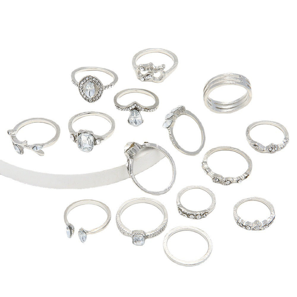 15 Piece Open Joint Ring Set with Hollow Diamond Heart