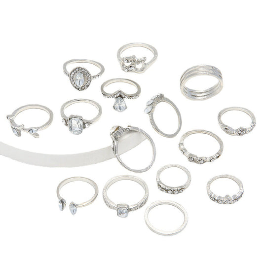 15 Piece Open Joint Ring Set with Hollow Diamond Heart