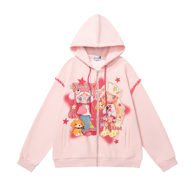 Hoodie anime design Loose Fit Drop Shoulder Top Outerwear
