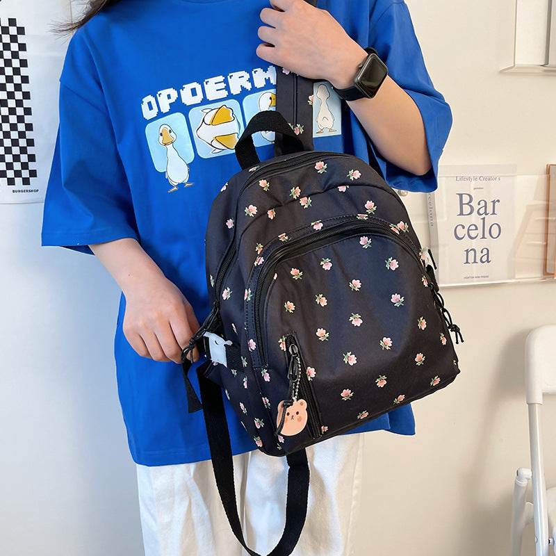 Floral Nylon Backpack - Harajuku Style School Bag