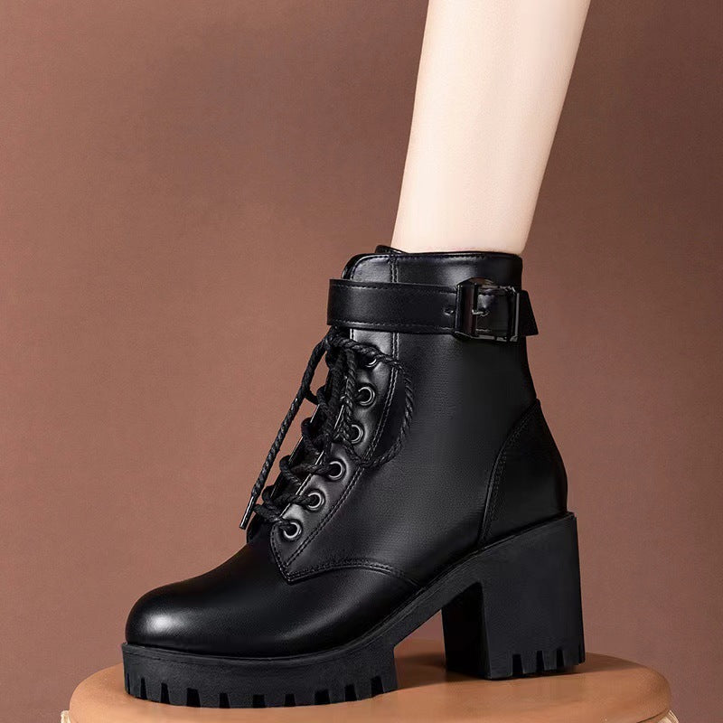 Playful Lace-Up Round Toe Buckle  Boots for Women