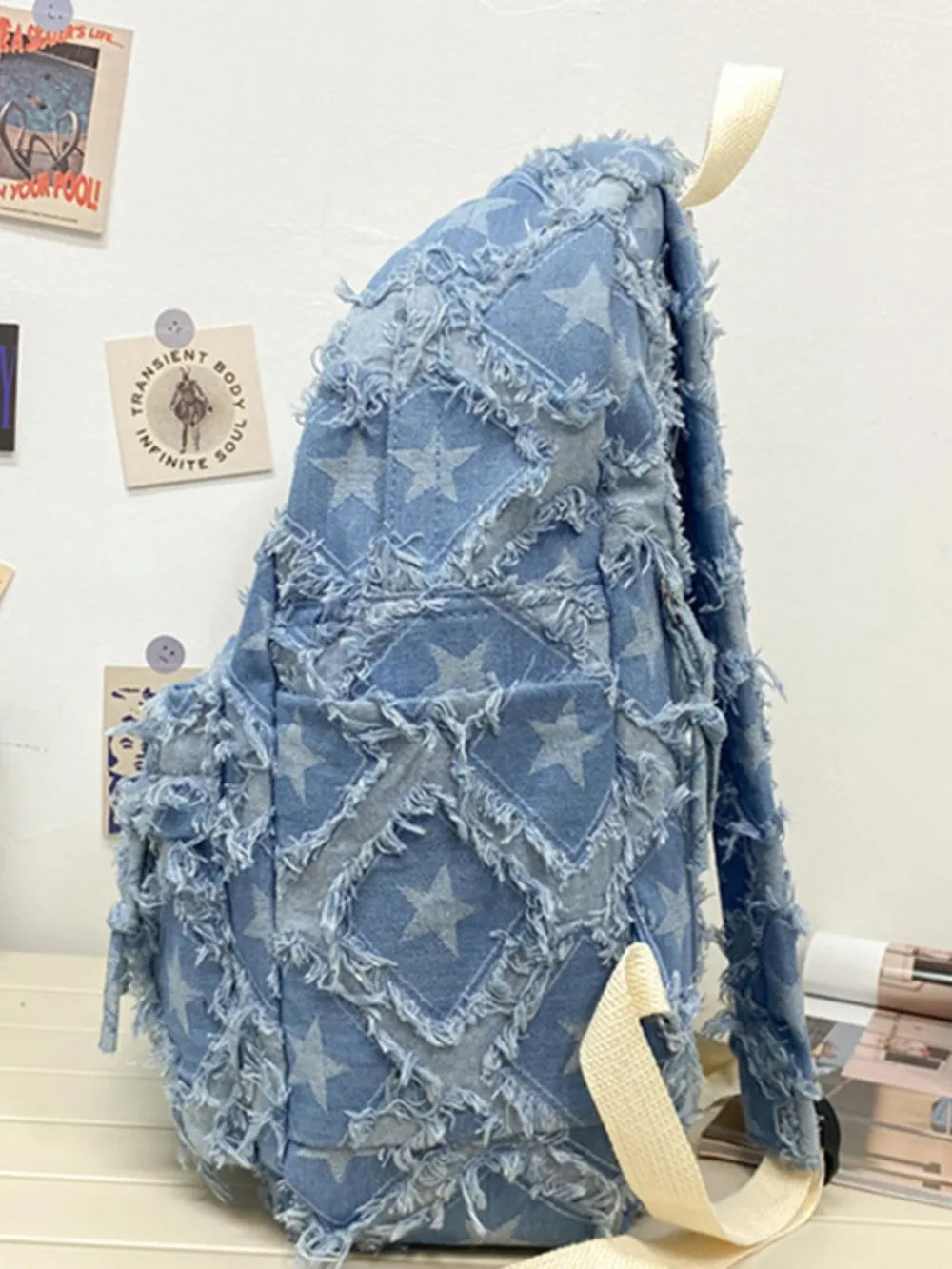 Playful Star Denim Backpack Bag