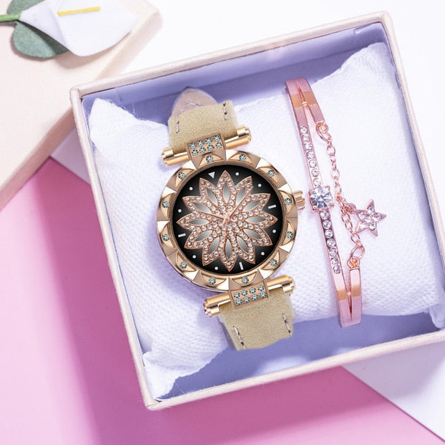 Starry Sky Leather Strap Watch for Women