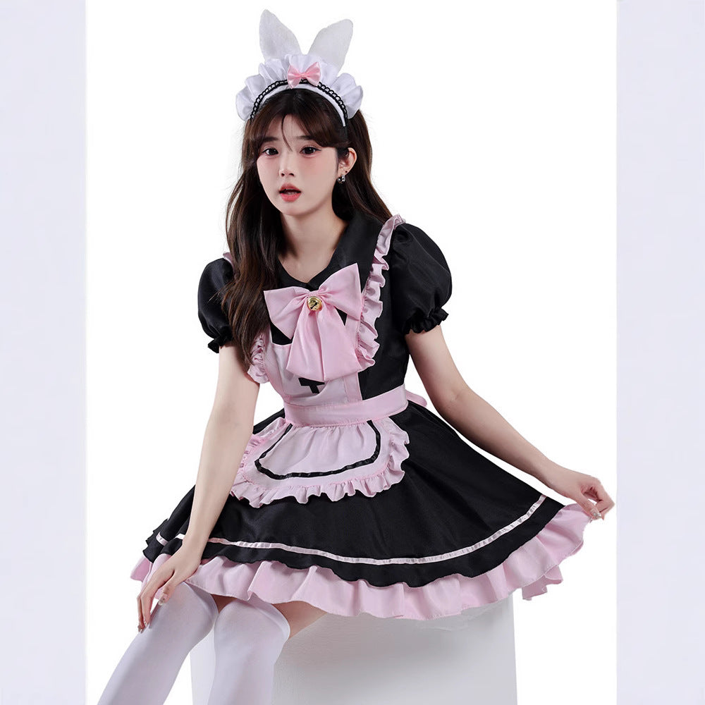 Room Coffee Lolita Black and Pink Maid Cosplay Sweet Girl Cute Cat Bow Dress