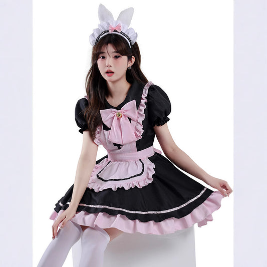 Room Coffee Lolita Black and Pink Maid Cosplay Sweet Girl Cute Cat Bow Dress