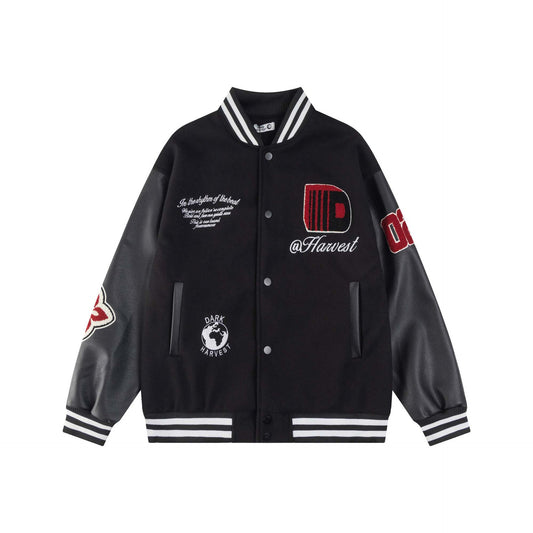 Playful Patchwork PU Leather Bomber Jacket